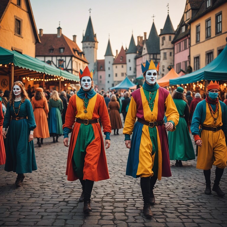 This composition features a jubilant and airy tune, ideally suited to depict the high spirits of a morning at a bustling medieval fair. The playful melodies interweave with a light hearted rhythm, evoking images of jesters and dancers amusing a cheerful crowd under the early sun.