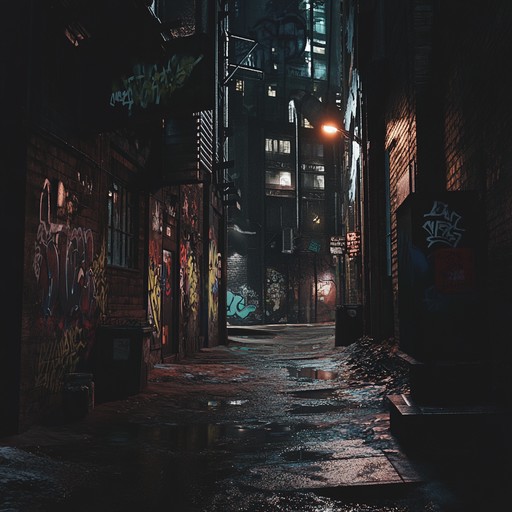 An intense instrumental track blending raw rap beats with dark, urban sounds, capturing the gritty essence of city streets after midnight. Heavy basslines and sharp percussive elements combine to evoke the atmosphere of underground urban life, reflecting struggle and resilience.