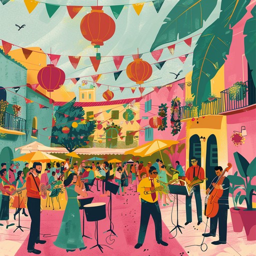 Experience the festive exuberance of summer with this lively instrumental piece that combines the cheerful rhythms of tropical music with the groovy beats of jazz funk, perfect for brightening up any day