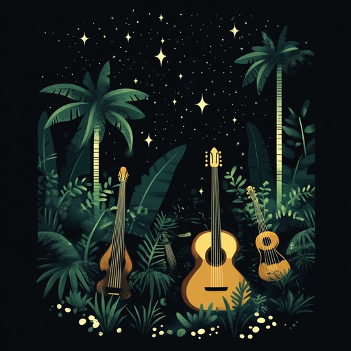 Dive into a mystical blend where ethereal melodies intertwine with traditional cumbia rhythms, creating a celestial dance in a jungle under the stars.