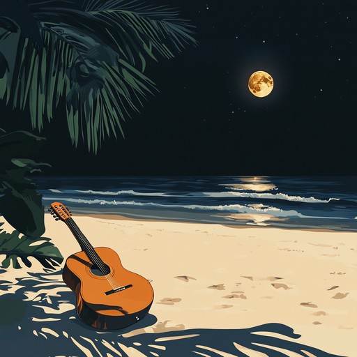 An instrumental reggaeton piece blending soothing percussions with tranquil melodies, evoking a peaceful night by the sea under a starry sky. The serene classical guitar intertwines with gentle reggaeton beats, creating a relaxing yet rhythmic atmosphere.