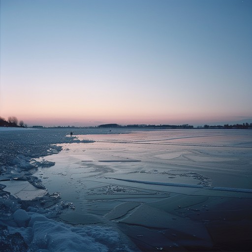 Imagine a peaceful scene of frozen lakes glistening under the soft winter dusk, capturing the quiet and tranquil atmosphere through smooth, flowing melodies that evoke the serene landscapes of finland.