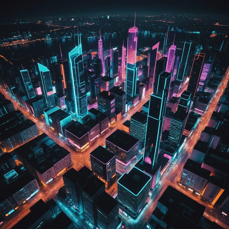 Imagine speeding through a futuristic city with skyscrapers blurring past as intense, fast paced drum and bass music underscores every swift turn and rapid acceleration. Perfect for conveying a vibrant, dynamic urban adventure.