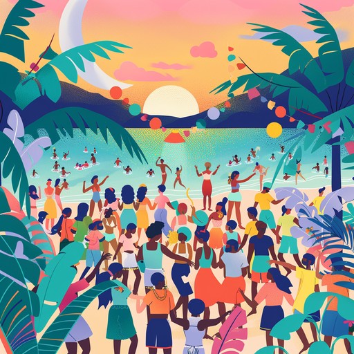 A bright, rhythmic reggaeton piece designed to evoke the vibrant energy of a tropical beach party, complete with infectious beats and lively melodies, perfect for dancing and celebrating under the summer sun