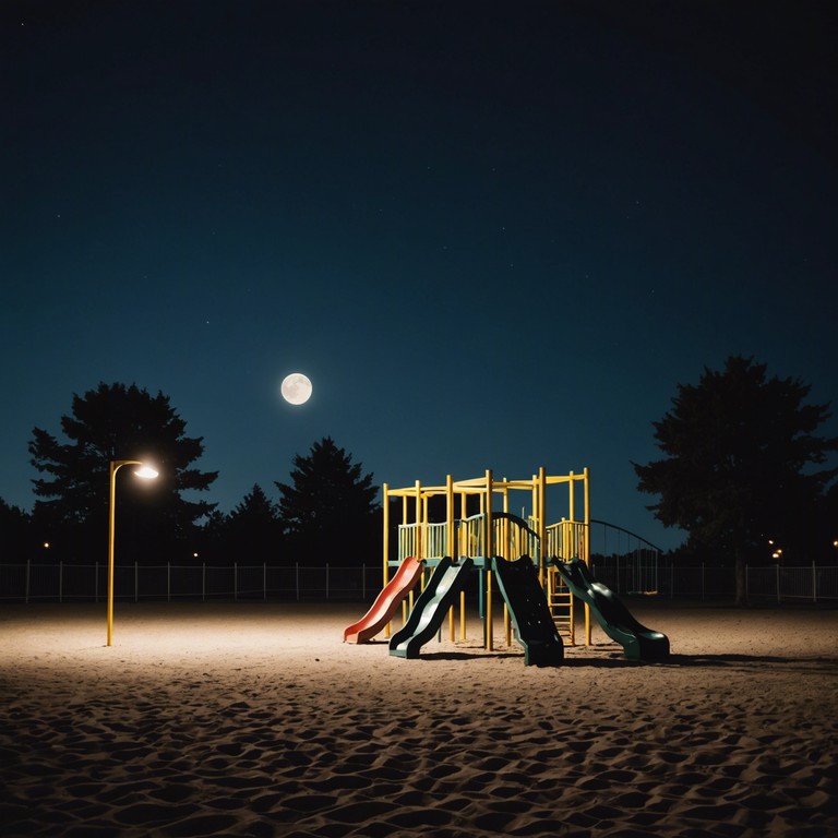 As the night draws close, this track gently allures with its tender melody that echoes the innocent laughter and whispers of a once vibrant playground, now quiet and serene under the moonlight.