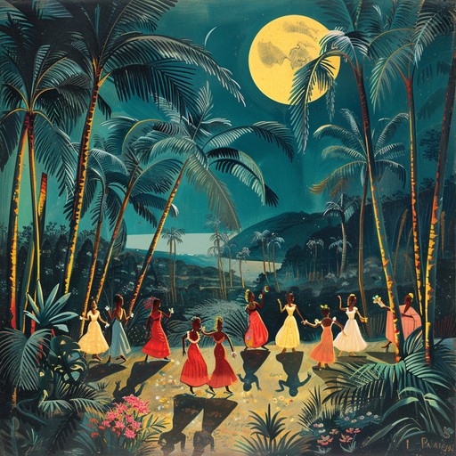 An energetic instrumental track full of vibrant latin rhythms and exotic melodies, inviting listeners to a festive celebration in a tropical paradise under the moonlight. Perfect for dancing, this music combines traditional and contemporary elements to create a lively and captivating sound experience