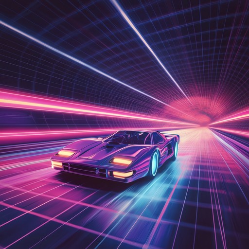 An electrifying instrumental that embodies the thrill of an 80s nighttime escape, featuring shimmering synth leads, pulsating bass, and relentless electronic rhythms. The music evokes a sense of speed and urgency on the neon lit highways.