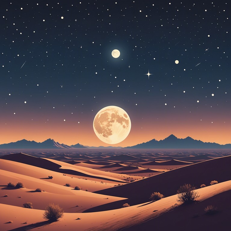 A journey through a mystic desert soundscape characterized by eerie and slow beat phonk music that conveys a sense of an ethereal night under the stars. This composition uses a synthesizer to mimic the desolate yet entrancing desert ambiance, invoking feelings of isolation and introspection.