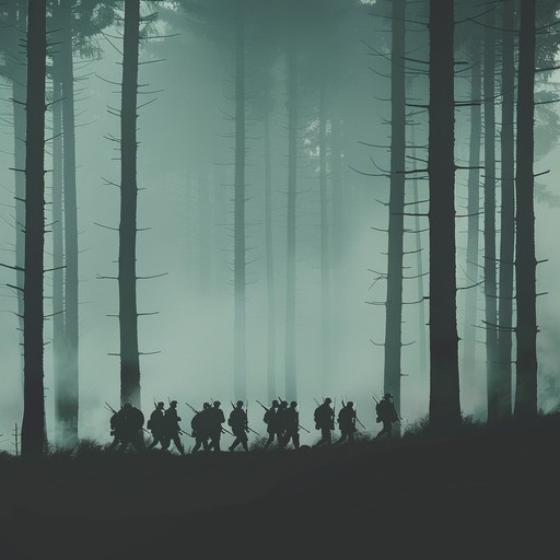 This instrumental piece combines the grandiosity of military marches with mystical, eerie elements to evoke a sense of surreal heroism. The melodies driven by a powerful brass section are interwoven with ethereal, haunting chimes and subtle percussion. Imagine an enchanted army advancing through a foggy, magical forest, their courage uplifted by strange, otherworldly forces.