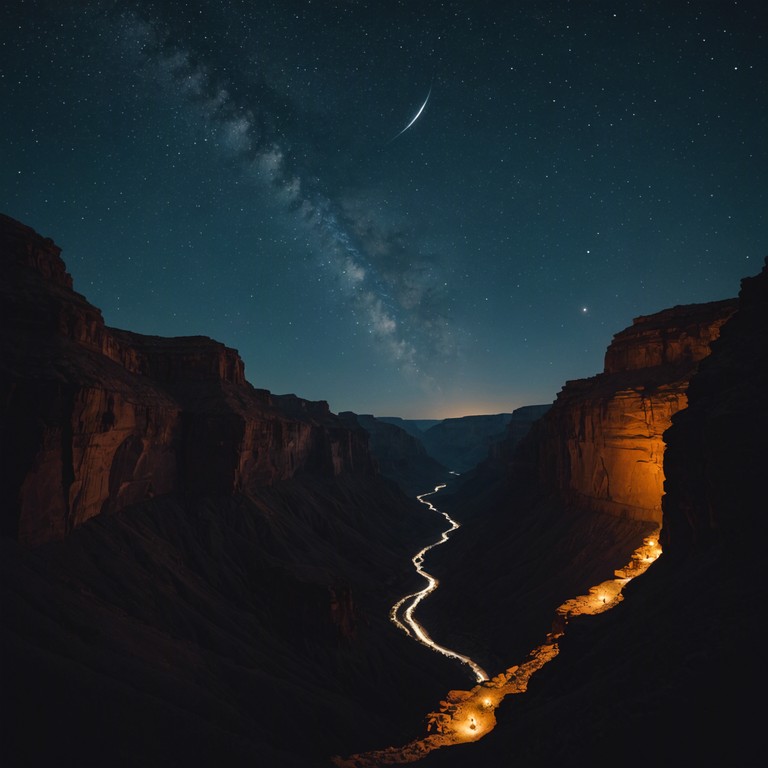 Imagine a serene nighttime landscape, where the soft strums of an acoustic guitar blend with the gentle whisper of the wind across the canyon. This track embodies the tranquility of nature, inviting listeners on a soothing journey under a star filled sky