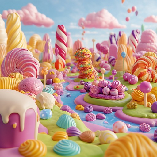 An enchanting musical journey through candyland, filled with playful melodies and vibrant rhythms. The song creates a delightful and whimsical atmosphere, perfect for children. The melodies are catchy and the rhythm bouncy, capturing the joyful spirit of a whimsical adventure. Ideal for creating a fun, lively, and child friendly environment.