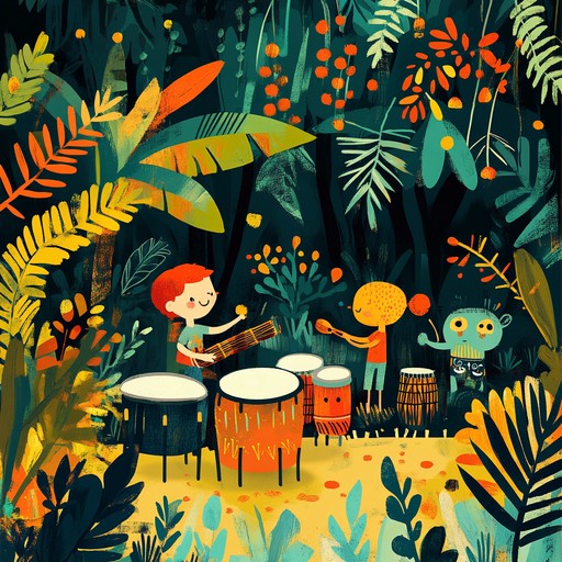 An energetic instrumental nursery rhyme with vibrant djembe beats and flute melodies, creating an adventurous atmosphere that encourages children's imagination and movement.