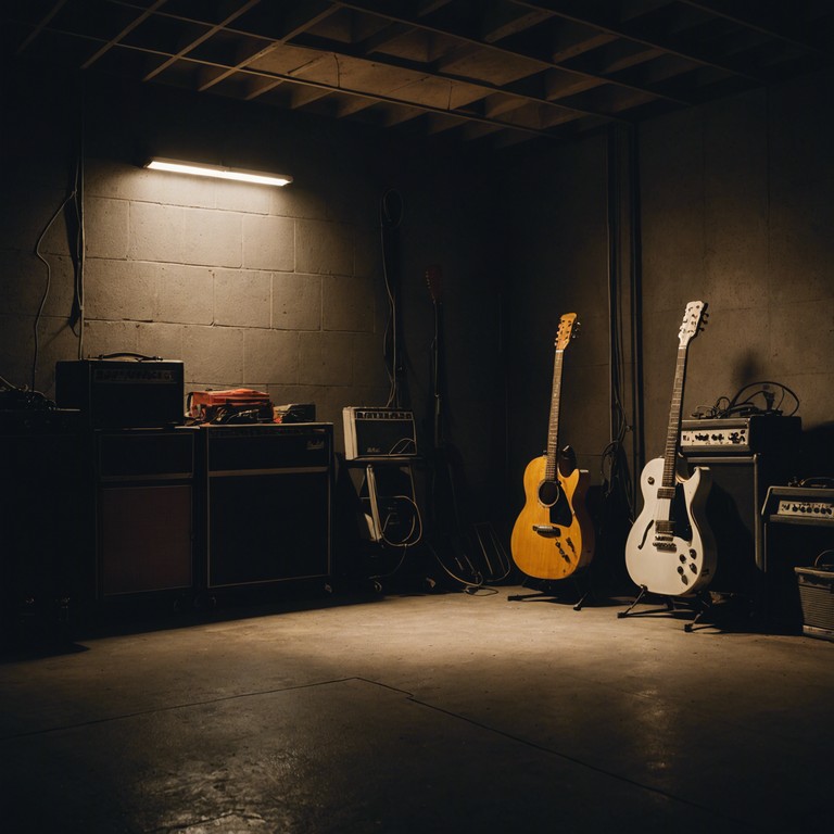 An electric guitar captures the essence of solitude as its chords reverberate off the bare, concrete walls of an empty garage, generating a soundscape that's both haunting and sorrowful.