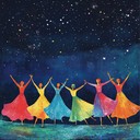 vibrant rhythms ignite a cosmic dance under starlit skies.