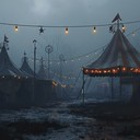 vintage horror circus with eerie atmosphere and terrifying melodies.