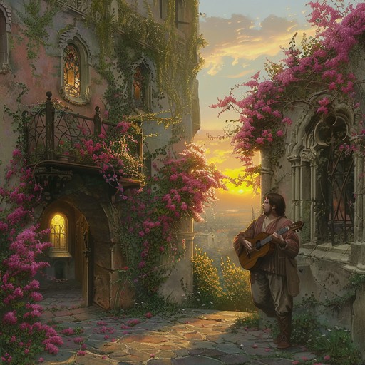 Imagine a serene countryside where a troubadour gently plucks the strings of a lute, serenading a heartfelt ballad dedicated to a beloved. The tender melody unfolds slowly, evoking a sense of nostalgia, love, and yearning. This instrumental piece transports the listener back to a simpler time, where love and music intertwined in the echo of castle halls and rolling green fields.