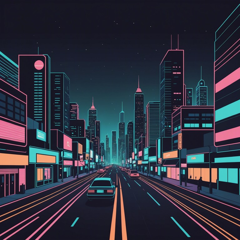This composition leverages the avant garde nature of experimental electronic music. With its dynamic shifts and atmospheric layers, it takes the listener through a luminous journey reminiscent of neon lights reflecting on a bustling cityscape during late night adventures. Intricate patterns blend with unexpected sound textures providing a rich auditory experience.
