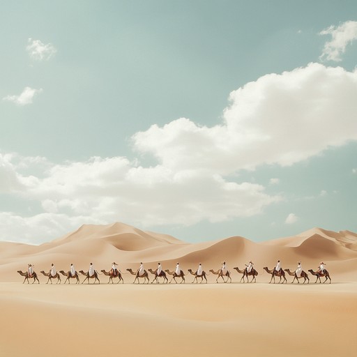 A captivating instrumental track featuring driving rhythms and sizzling melodies that transport listeners to the heart of a thrilling middle eastern desert caravan.