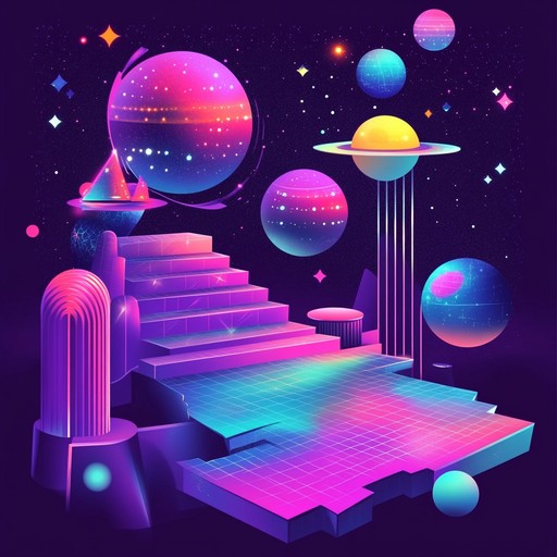 An instrumental track merging classic disco funk rhythms with futuristic soundscapes, featuring funky basslines, rhythmic guitar riffs, and cosmic synth melodies that create an energetic yet spacey atmosphere