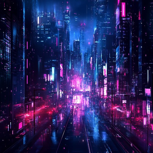 Dive into a shadowy future where pulsating beats and haunting synthesizers clash to create a dystopian soundscape. The environment is dark and filled with brooding energy, reflecting the chaos and mystery of a neon lit metropolis at midnight.