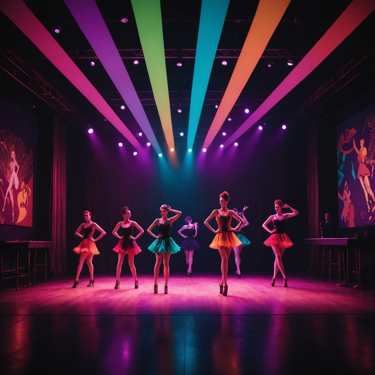 This track captures the essence of a vibrant cabaret scene, blending classic cabaret vibes with a modern jazzy twist to energize listeners. The music swirls with ascending and descending scales that mimic the lively lights and dynamic movement of dancers and performers on stage, ideal for recreating the feel of a bustling, upbeat cabaret environment.