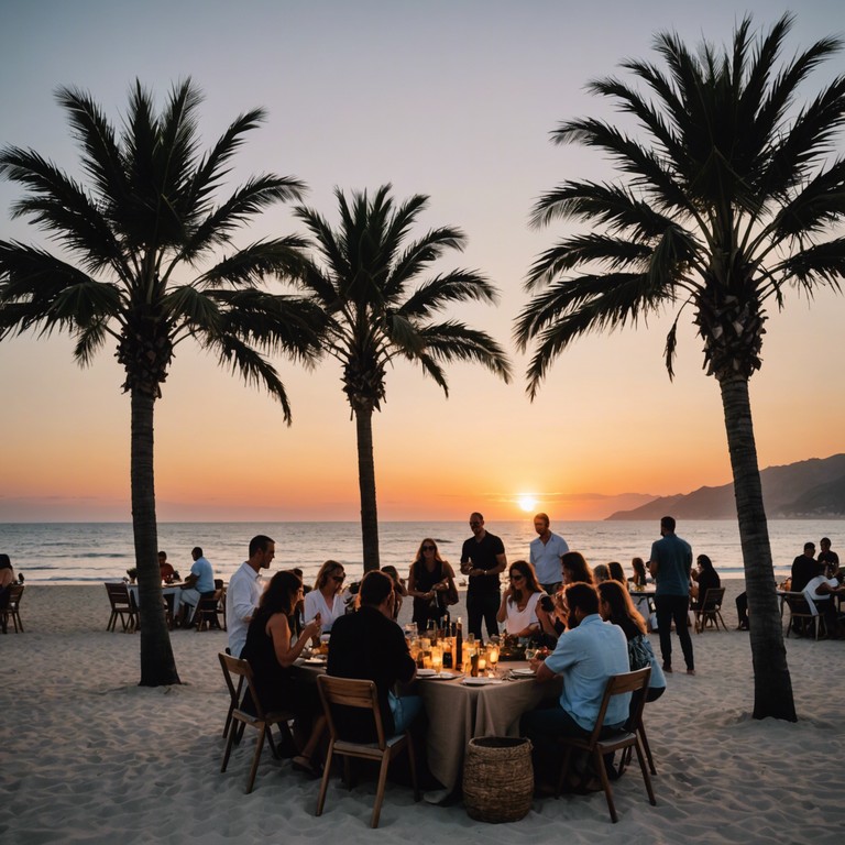 Imagine a late evening on a tropical beach where dancers gather under string lights, moving gracefully to the rhythm of salsa music that fills the air with a contagious energy supplied by spirited trumpet melodies.