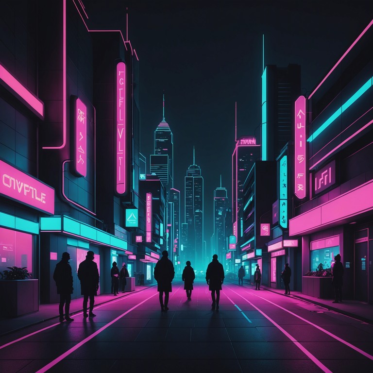 In this track, ethereal synths blend with the raw energy of cyberpunk aesthetics, creating a soundscape that evokes visions of neon lit futuristic cities shrouded in mystery. Layered textures and ambient pads provide a haunting backdrop to punctuated electronic rhythms, embodying the contrasting serenity and chaos of a cybernetic dreamscape.