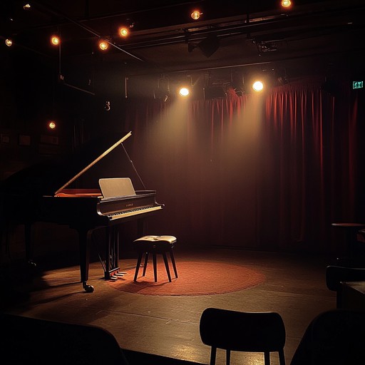 An expressive solo piano composition blending cabaret style with emotional depth, capturing the melancholic and intimate atmosphere of a dimly lit cabaret, bringing forth feelings of longing and reminiscence.