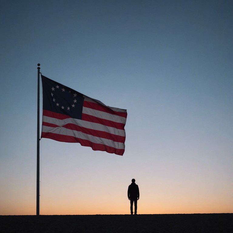 This track interweaves the deep seated nuances of national pride with an unnerving, haunting melody. The instrumental explores the darker, more contemplative side of patriotism using minor scales and dissonant chords that linger on the edge of discomfort, emphasizing the complexities and often overlooked somber aspects of nationalistic fervor. A single relentless drum maintains a somber military march throughout, adding to the tension and introspection.