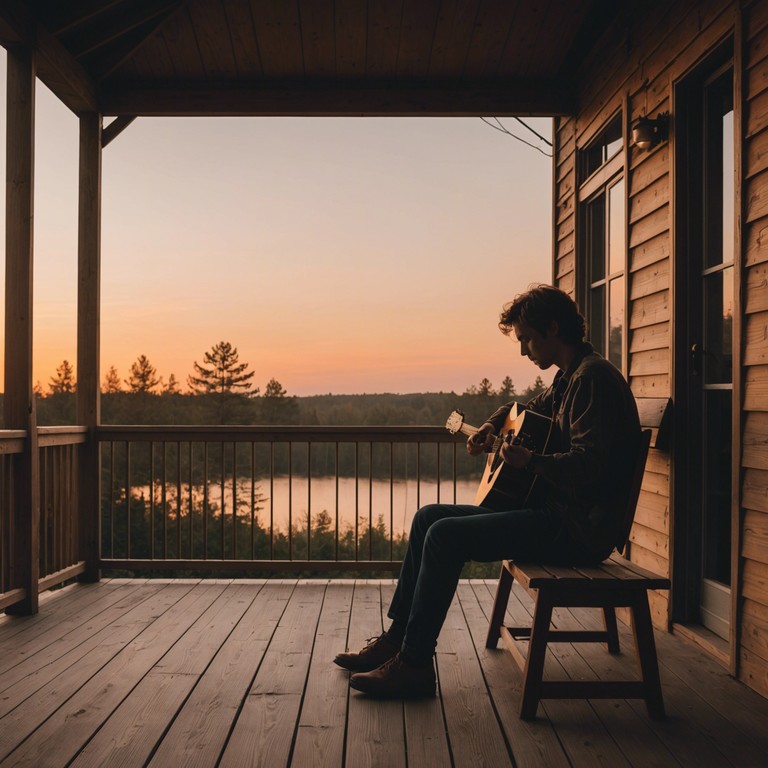 Imagine a serene scene in the brazilian countryside, where the twilight settles gently over sprawling farmlands. A single acoustic guitar captures the essence of tranquility and the nostalgia of a day's end, its melody harmonizing with the whispers of nature.