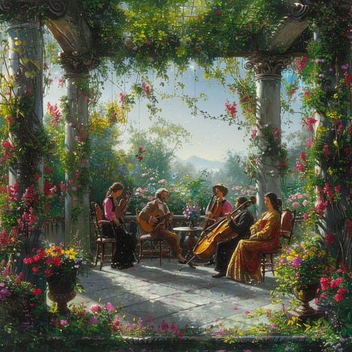 An animated baroque instrumental that blends lively harpsichord and jubilant strings, capturing the joyful energy of springtime festivities with ornate flair.