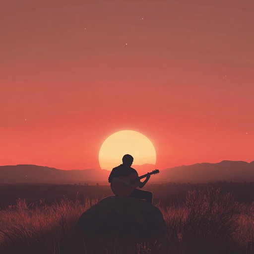 A soothing instrumental piece featuring mellow acoustic guitar melodies that capture the serene beauty of sunset over the expansive western landscape, blending elements of ambient and western music.