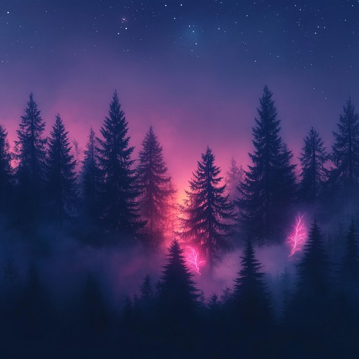 An instrumental piece combining futuristic electronic textures with traditional folk instruments, creating a surreal soundscape that evokes a journey through a digital forest.