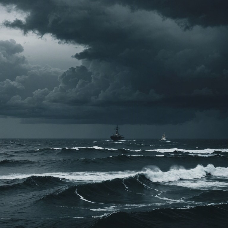 This piece captures the essence of the relentless, powerful ocean as encountered by russian navy vessels navigating through tumultuous waters. The music features a deep, rhythmic baseline evoking the steady and formidable sway of the sea, underpinned by layers of ethereal synthesizer sounds that conjure the vast, open waters and the stoic spirit of maritime endeavors.