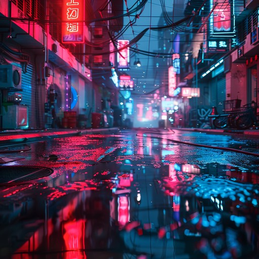 Craft a dystopian journey through neon lit streets, featuring gritty synths and forceful rhythms for an intense, darkly futuristic vibe.