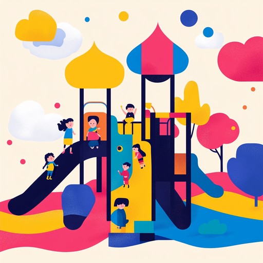 Imagine the energetic soundscape of children running, laughing, and playing in a whimsical playground. The music combines various playful elements, creating a dynamic and unpredictable atmosphere that captures the essence of childhood chaos. Light percussion, toy instruments, and giggles mix together to form a lively and cheerful tune bound to evoke joy and movement.