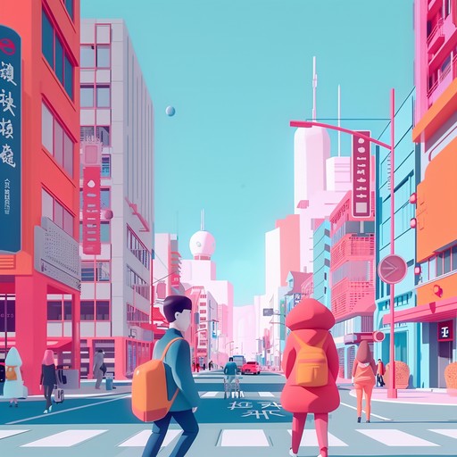 Imagine a tune capturing the essence of a lighthearted urban stroll, with whimsical melodies dancing through city streets. Playful rhythmic patterns echo the footsteps of carefree wanderers, while quirky sounds mimic city life experiences. Ideal for depicting urban adventures with a whimsical twist.