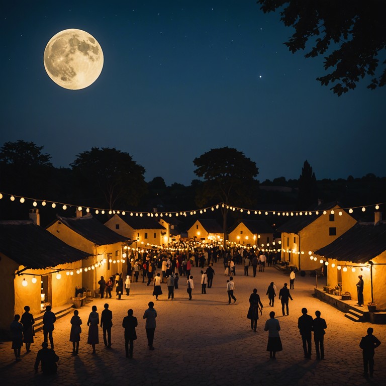 A night where the community comes together to dance under the bright harvest moon, their movements energized by the lively strum of banjo melodies.