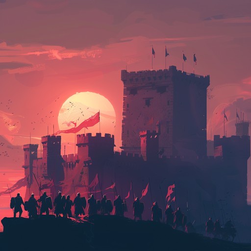 A highly intense, dramatic orchestral composition evoking the imagery of a heroic dawn siege. With thunderous percussion, sweeping strings, and bold brass, it paints a vivid soundscape of brave warriors clashing with formidable forces under a dramatic sky.