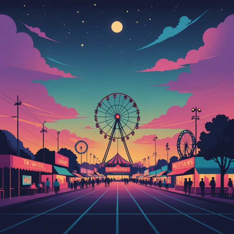 Imagine a tender, melodic tune playing as twilight falls over a bustling carnival, encapsulating both the excitement of the festivities and the serenity of the evening. A soft accordion melody intertwines with the distant laughter and lights, creating a soundscape that is both joyful and contemplative.