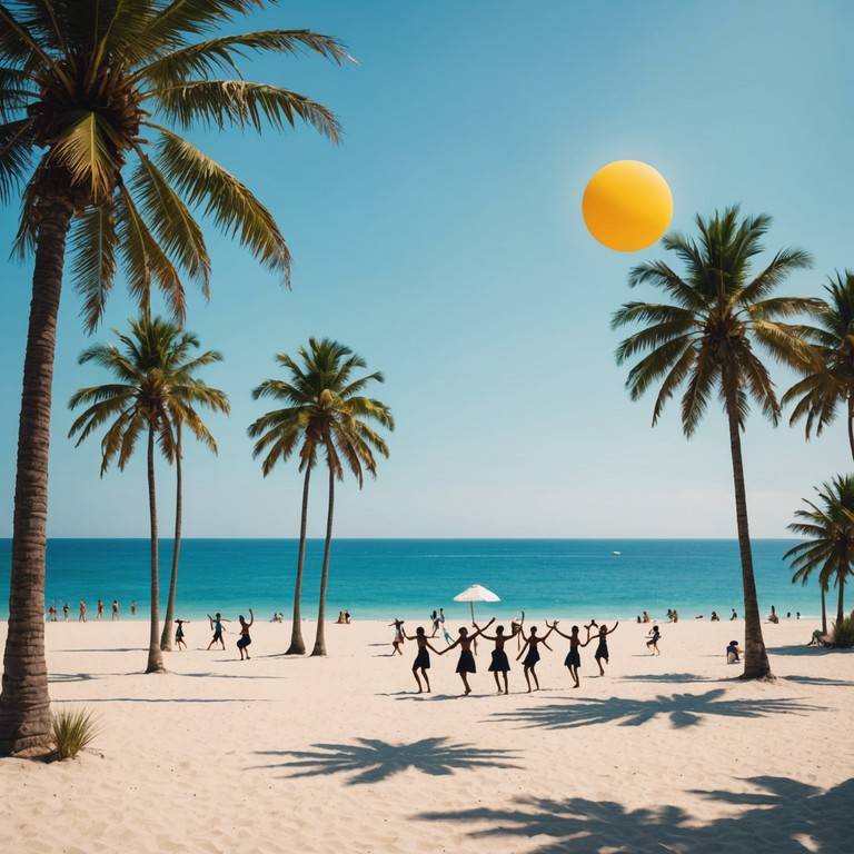 Imagine a track with upbeat, carefree rhythms that evoke the spirit of a sunlit beach dance party. The music flows with an easy groove, making listeners feel like they're dancing on warm sands with a cool breeze brushing against their faces. The song features a prominent electric piano, adding a touch of playful elegance to the infectious beats.