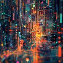 an instrumental synth journey through futuristic city of lights.