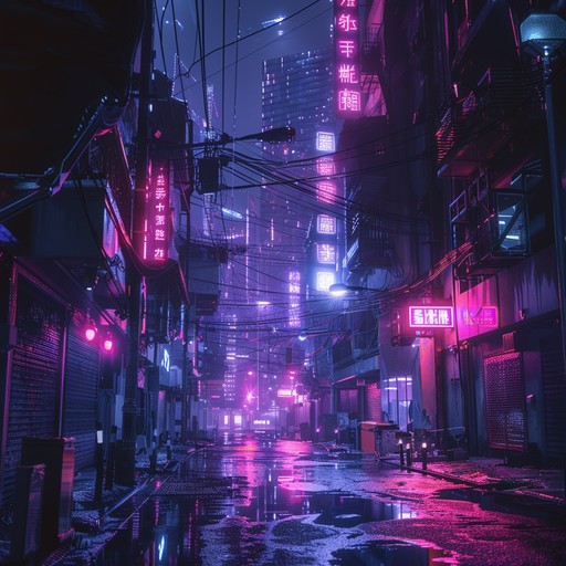 Fast paced electronic beats drive through neon lit streets, creating a relentless pursuit atmosphere. Synthesized layers mimic rushing city sounds, combining futuristic elements with a gritty urban vibe. Echoes of distant sirens blend into the rhythmic intensity, wholly immersing listeners in an action packed cyberpunk world