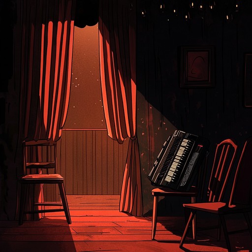 A suspenseful instrumental that paints a picture of an ominous cabaret, filled with haunting accordion melodies and brooding harmonies. The music sways like a shadowy waltz, enveloping the listener in an atmosphere of mystery and intrigue, hinting at secrets lurking behind velvet curtains.