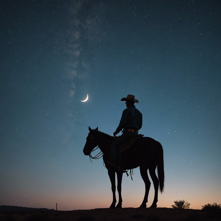 A solitary figure traverses the vast and open desert landscape, each step resonating with a profound sense of loneliness and yearning. As the night deepens, the gentle strumming of a guitar blends with the rustle of the dry desert wind, crafting a haunting melody that echoes the cowboy's thoughts. This soundtrack captures the essence of solitude and reflection in the wild, untamed frontier.