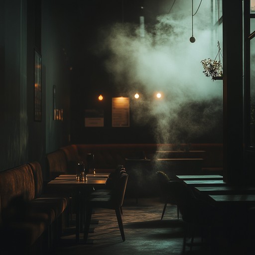 Imagine a dimly lit, smoke filled lounge, where the gentle hum of conversation fades into the background. In the foreground, a hauntingly beautiful piano melody drifts through the air, intertwining with soft, mellow bass lines. The mood is reflective, touching on themes of lost love and midnight reveries. The pace is unhurried, allowing each note to resonate deeply, creating a timeless moment of introspection and melancholy.