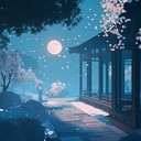 gentle koto tunes weave through a tranquil anime nightscape