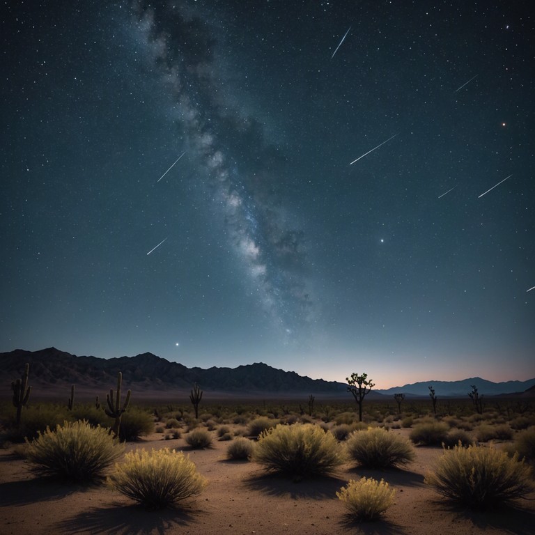 Recalling the serene brilliance of a desert night under a canopy of stars, this music creates an ambiance of peaceful reflection and gentle solitude, heightened by delicate steel guitar melodies.