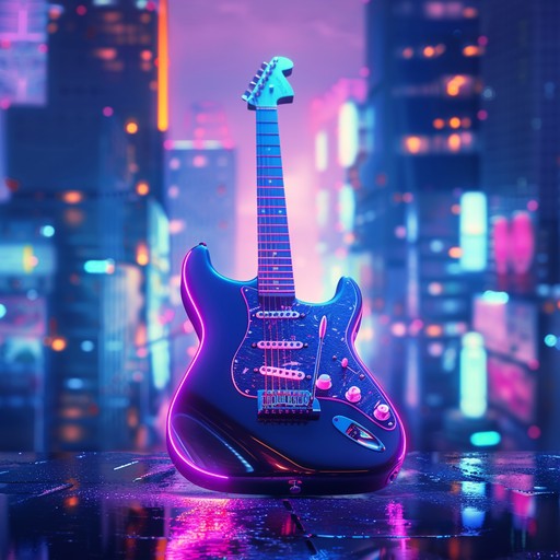 A bold, electric guitar driven piece fusing gritty rock elements with sparkling glittering synth effects. The composition travels through a sonic landscape inspired by the rebellious spirit of 1970s rock and the dazzling aesthetics of 1980s glam. Hard hitting beats, edgy riffs, and shimmering synth lines create a contrasting, yet harmonious blend.