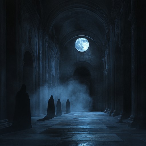 A chilling medieval song with eerie echoes, weaving ghostly chants with melancholic melodies that transport the listener to a haunted troubadour's serenade in ancient, shadowy halls.